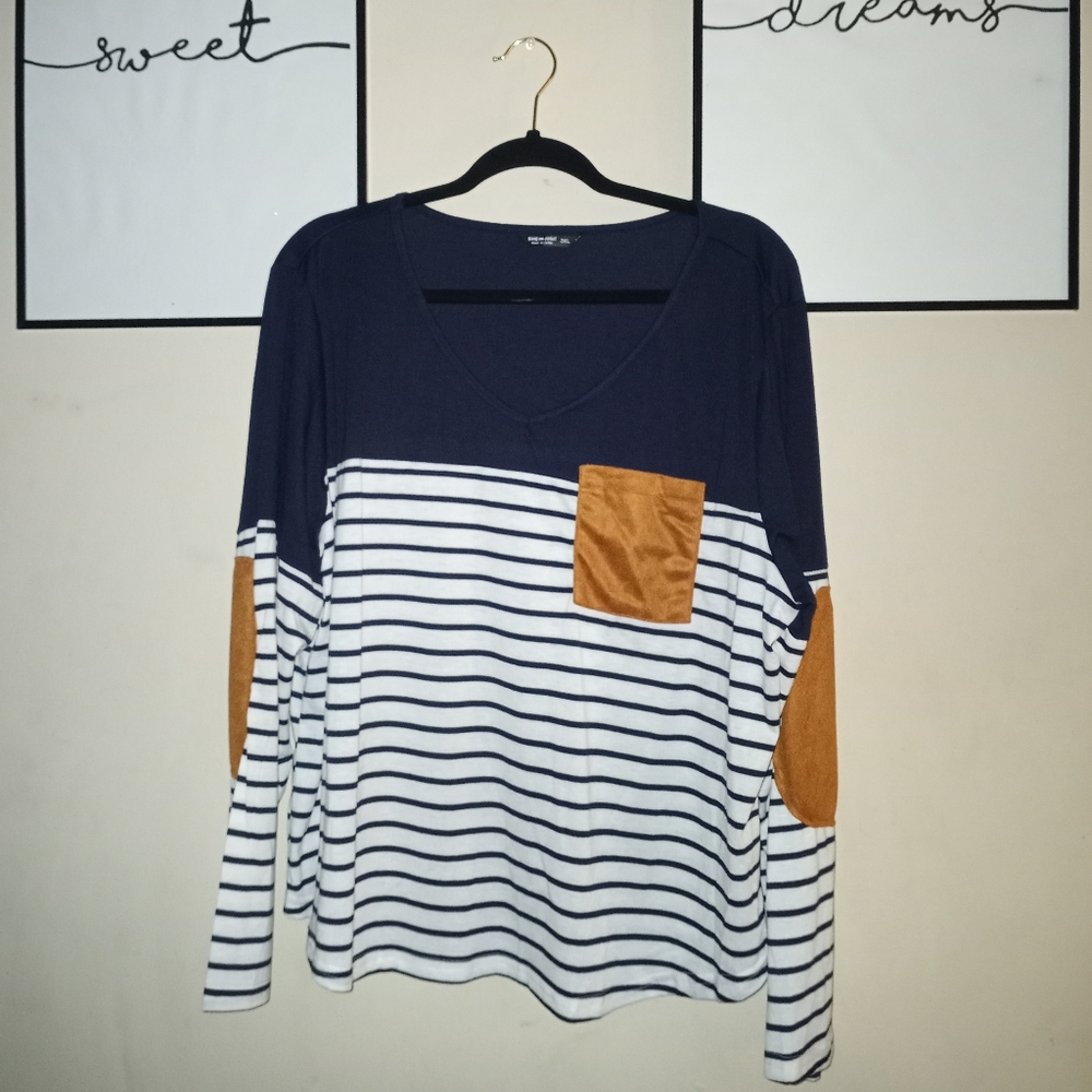 NWOT Shein Plus Colorblock Striped Curve Hem Tee